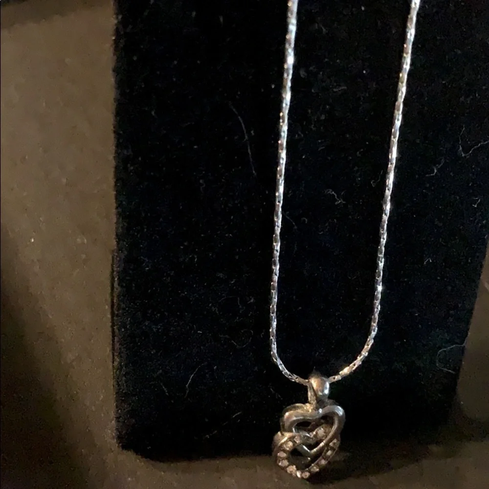 Interlocked Silver Hearts W/ Rhinestones on Chain - Picture 3 of 4
